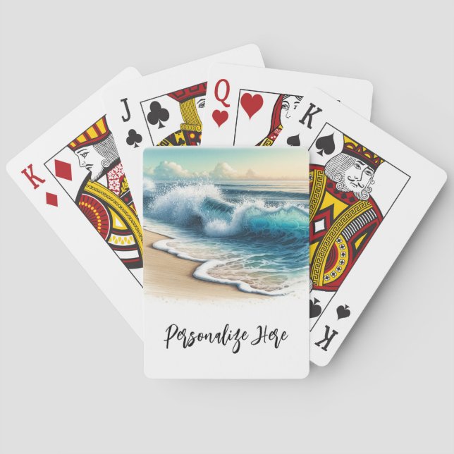 Crashing Ocean Waves Rustic Coastal Beach Wedding Poker Cards (Back)