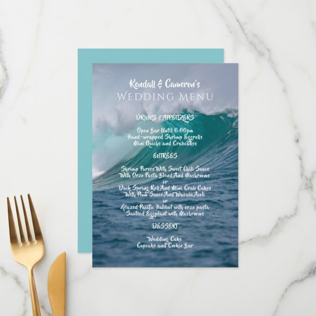 Crashing Ocean Waves Wedding Menu Template (Front/Back In Situ)