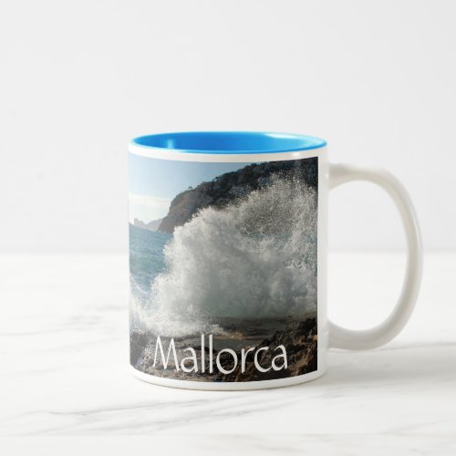 Crashing Surf on Rocks Mallorca Spain Two_Tone Coffee Mug