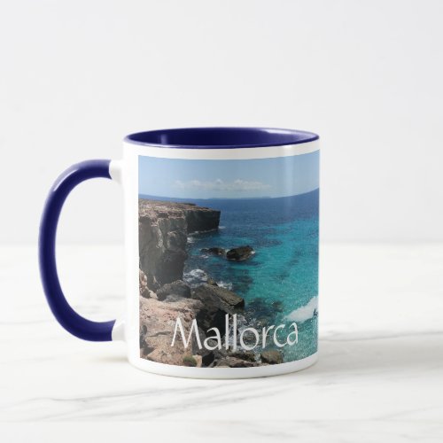Crashing Surf on Rocks Teal Water Coast Mallorca Mug