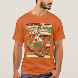 Crashing Through The Snow Retro Snowmobiling Skele T-Shirt