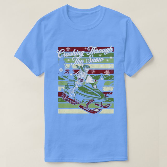 Crashing Through The Snow Retro Snowmobiling Skele T-Shirt (Design Front)