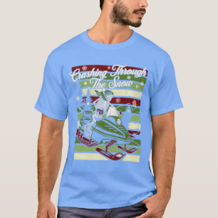 Crashing Through The Snow Retro Snowmobiling Skele T-Shirt