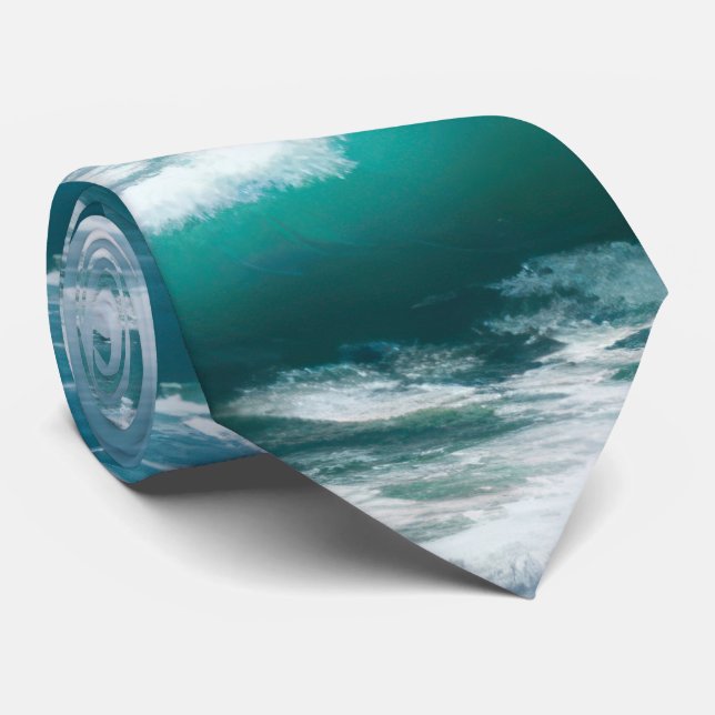Crashing Turquoise Ocean Waves Neck Tie (Rolled)