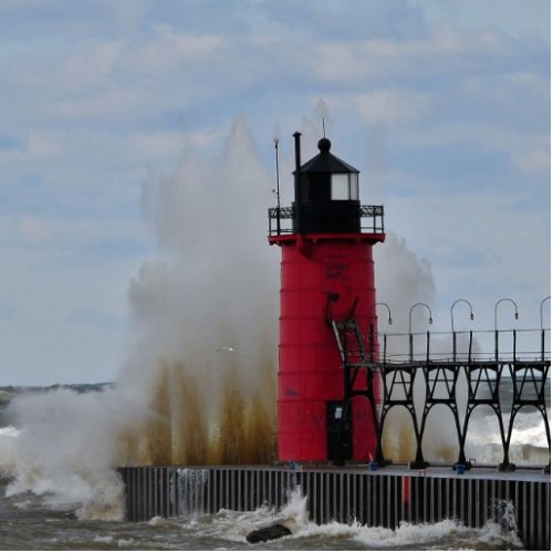 Crashing Water on South Haven Lighthouse Statuette