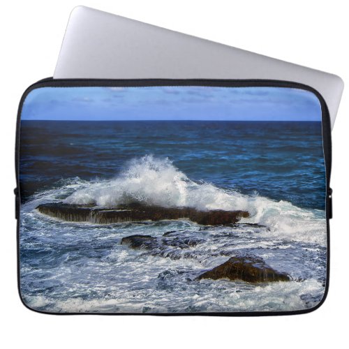 Crashing Wave On Rock Formation Laptop Sleeve