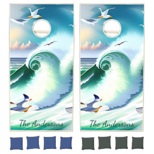 Crashing Wave with Seagulls Signature  Cornhole Set