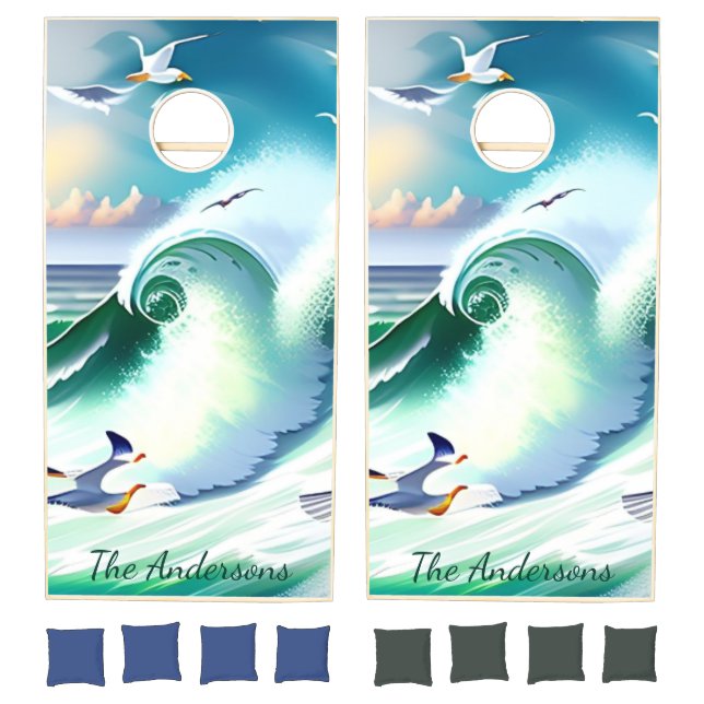 Crashing Wave with Seagulls Signature  Cornhole Set (Set)