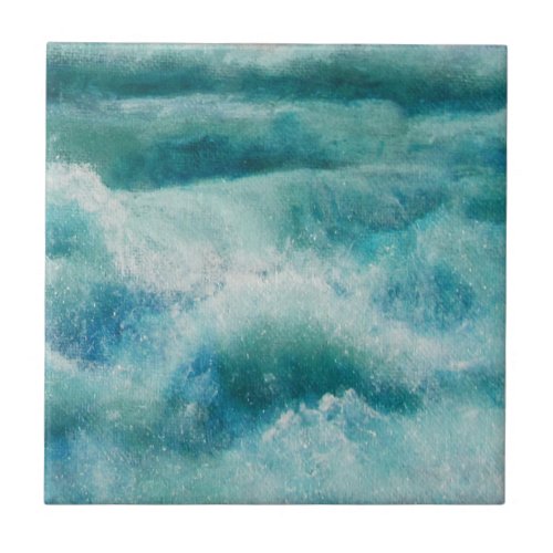 Crashing Waves Abstract Ocean Ceramic Tile