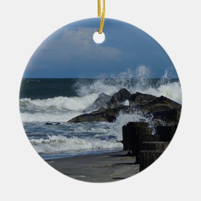 Crashing Waves At Folly Ceramic Ornament (Front)