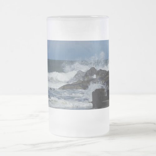 Crashing Waves At Folly Frosted Glass Beer Mug