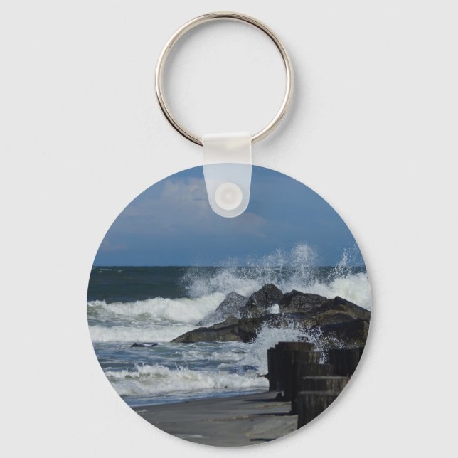 Crashing Waves At Folly Keychain (Front)