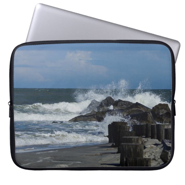 Crashing Waves At Folly Laptop Sleeve (Front)