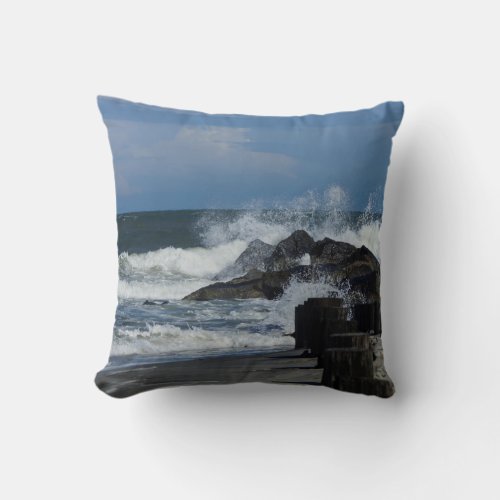 Crashing Waves At Folly Throw Pillow