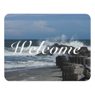 Crashing Waves At Folly Welcome Door Sign