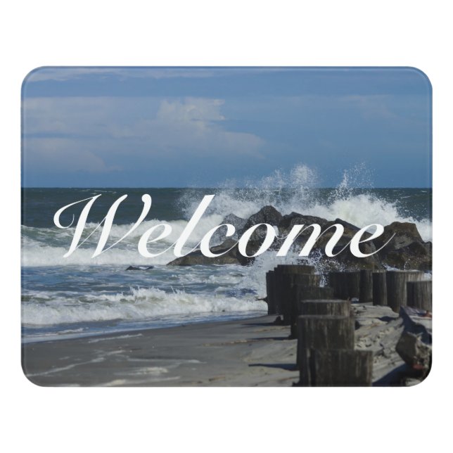 Crashing Waves At Folly Welcome Door Sign (Contemporary Front)