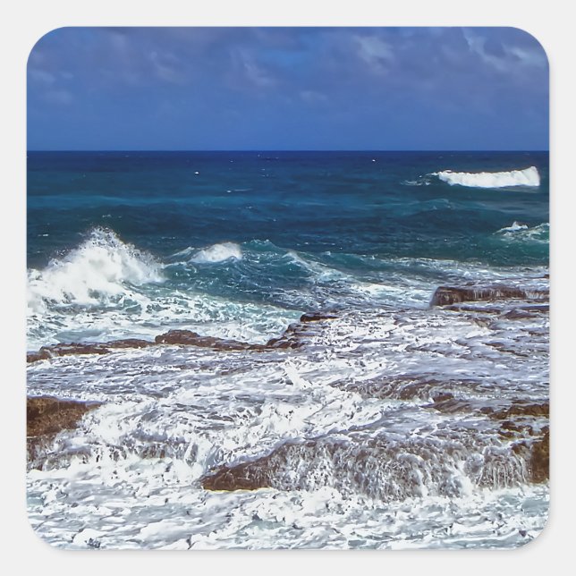 Crashing Waves On Rocks Square Sticker (Front)