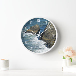 Crashing Waves on Rocky Coastline Clock