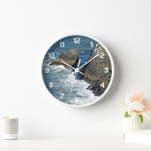 Crashing Waves on Rocky Coastline Clock (Home)