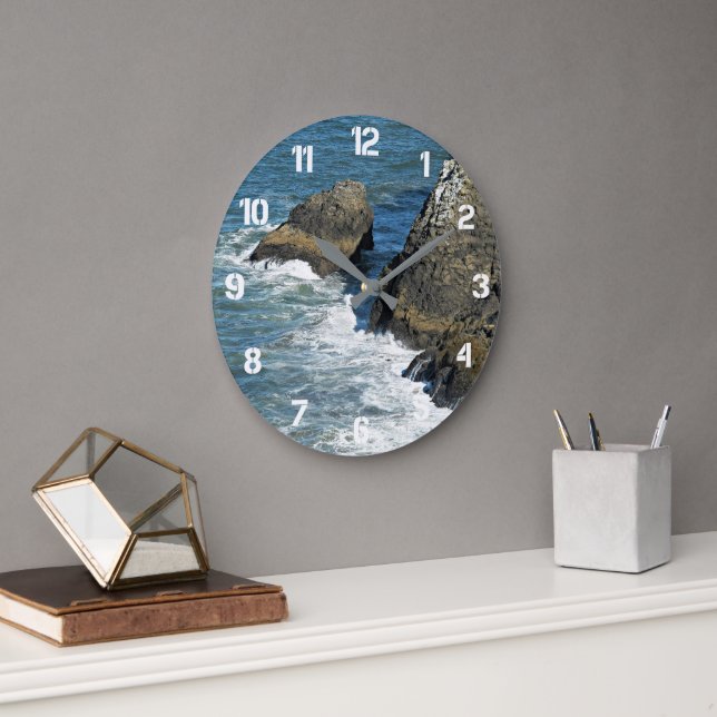 Crashing Waves on Rocky Coastline Large Clock (Office)