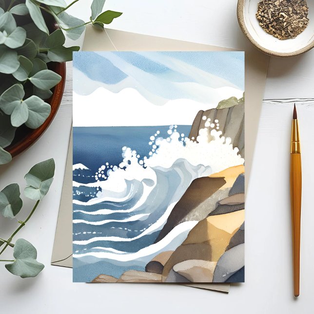 Crashing Waves | Rocky Coastal Shore Watercolor Postcard (Creator Uploaded)