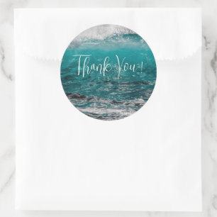 Crashing Waves Round Wedding Thank You Stickers