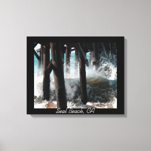 Crashing Waves - Seal Beach Pier Wrapped Canvas Print