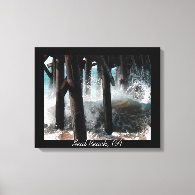 Crashing Waves - Seal Beach Pier Wrapped Canvas Print (Front)