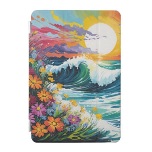 Crashing Waves Sunset and Wildflowers iPad Mini Cover