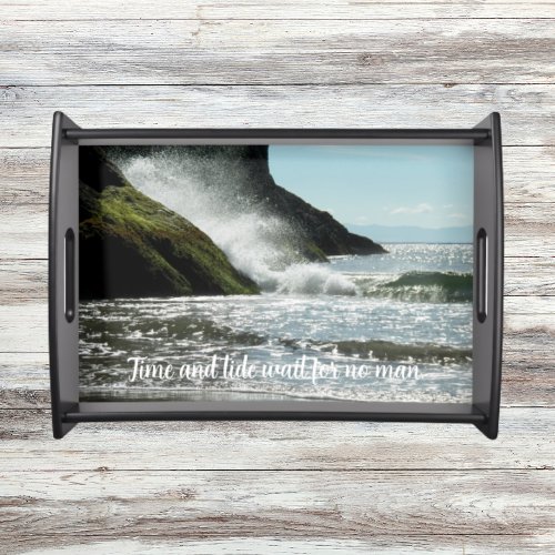 Crashing Waves Time and Tide Chaucer Quote Serving Tray
