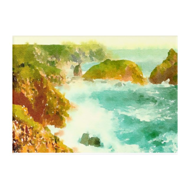 Crashing Waves Watercolor Acrylic Print (Front)