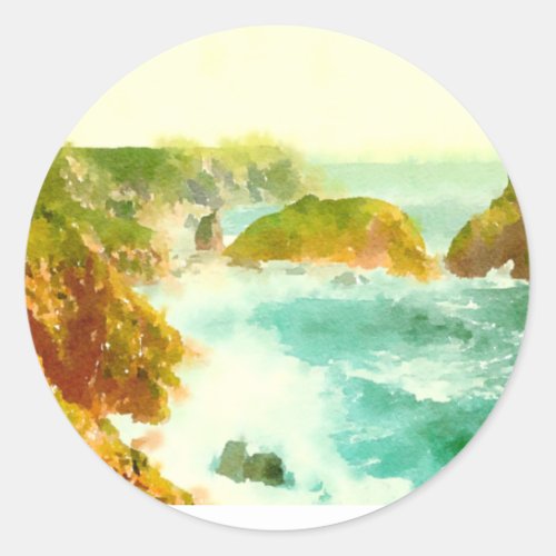 Crashing Waves Watercolor Classic Round Sticker
