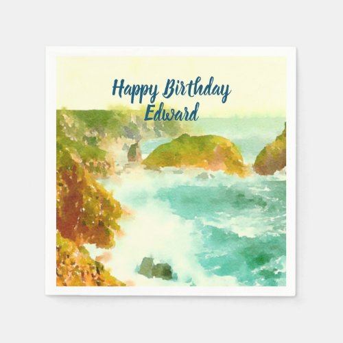 Crashing Waves Watercolor Napkins