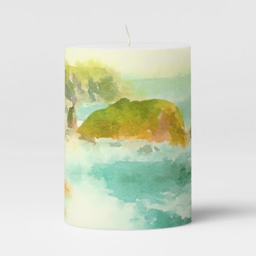 Crashing Waves Watercolor Pillar Candle