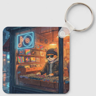 Crate Digging at the Vinyl Store Keychain
