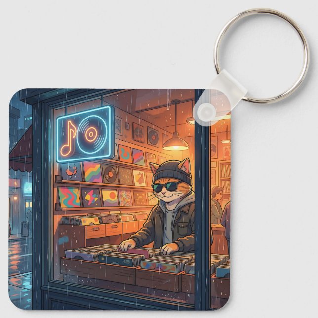 Crate Digging at the Vinyl Store Keychain (Back)