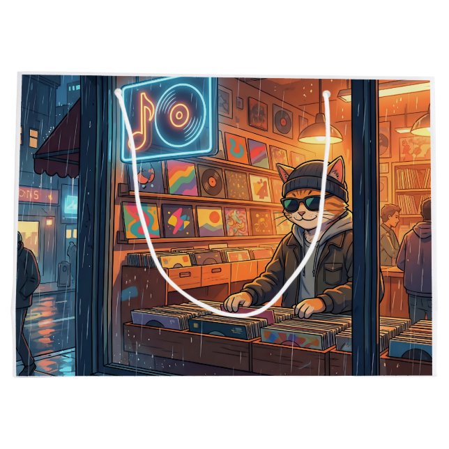 Crate Digging at the Vinyl Store Large Gift Bag (Back)