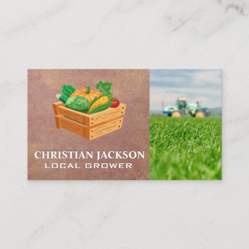 Crate of Produce  Farmer on Tractor Business Card