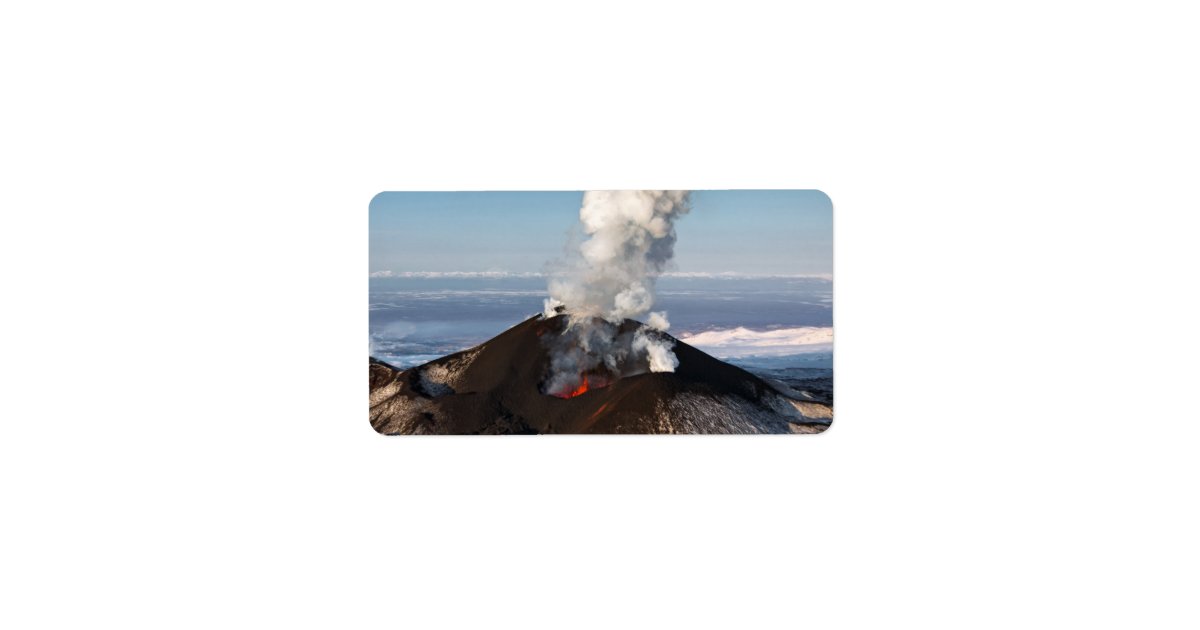 Crater active volcano: lava, gas, steam, ashes label | Zazzle