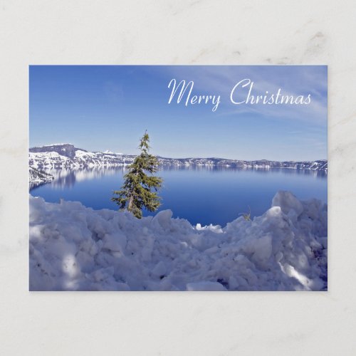 Crater Lake at winter _ Merry Christmas Holiday Postcard