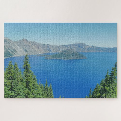 Crater Lake Blue Water and Evergreen Trees Photo  Jigsaw Puzzle