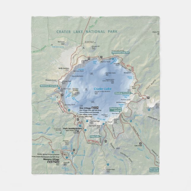 Crater Lake map fleece blanket (Front)