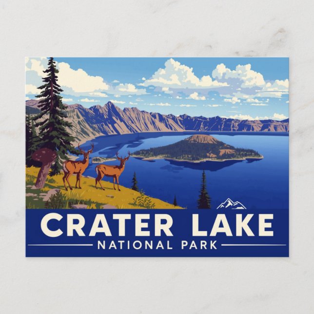 Crater Lake National Park Deer Art Postcard (Front)