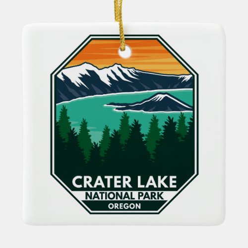 Crater Lake National Park Elk Retro Compass Emblem Ceramic Ornament