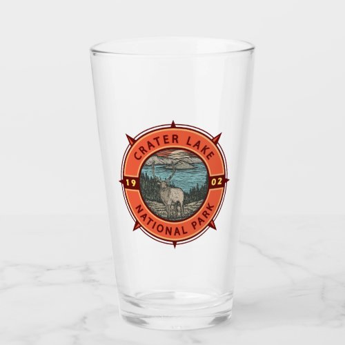 Crater Lake National Park Elk Retro Compass Emblem Glass