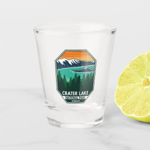 Crater Lake National Park Elk Retro Compass Emblem Shot Glass