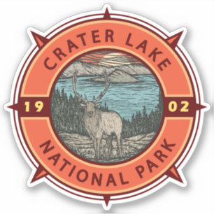 Crater Lake National Park Elk Retro Compass Emblem Sticker