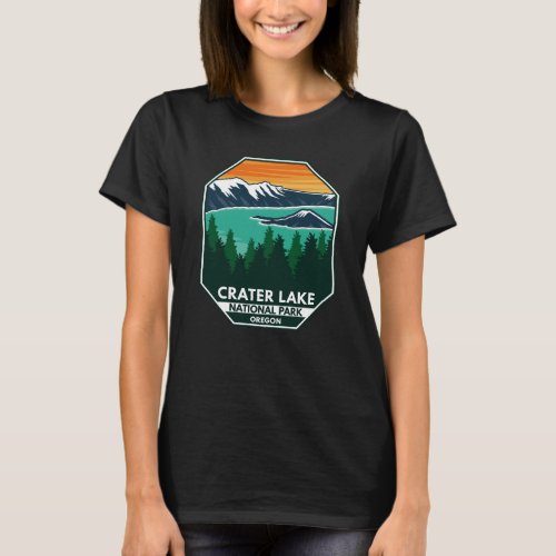 Crater Lake National Park Elk Retro Compass Emblem T_Shirt