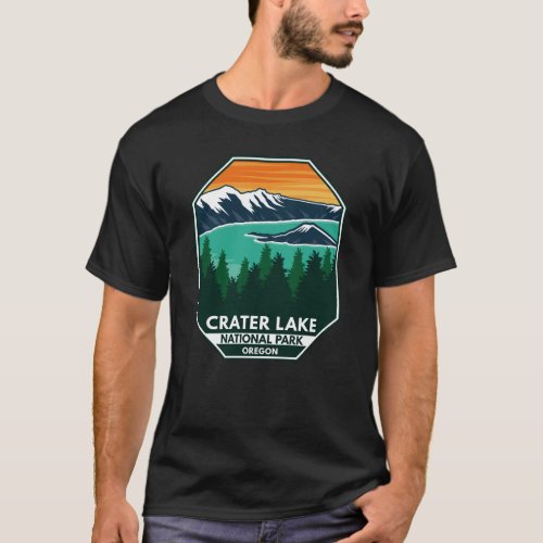 Crater Lake National Park Elk Retro Compass Emblem T_Shirt