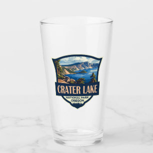 Crater Lake National Park Illustration Retro Badge Glass
